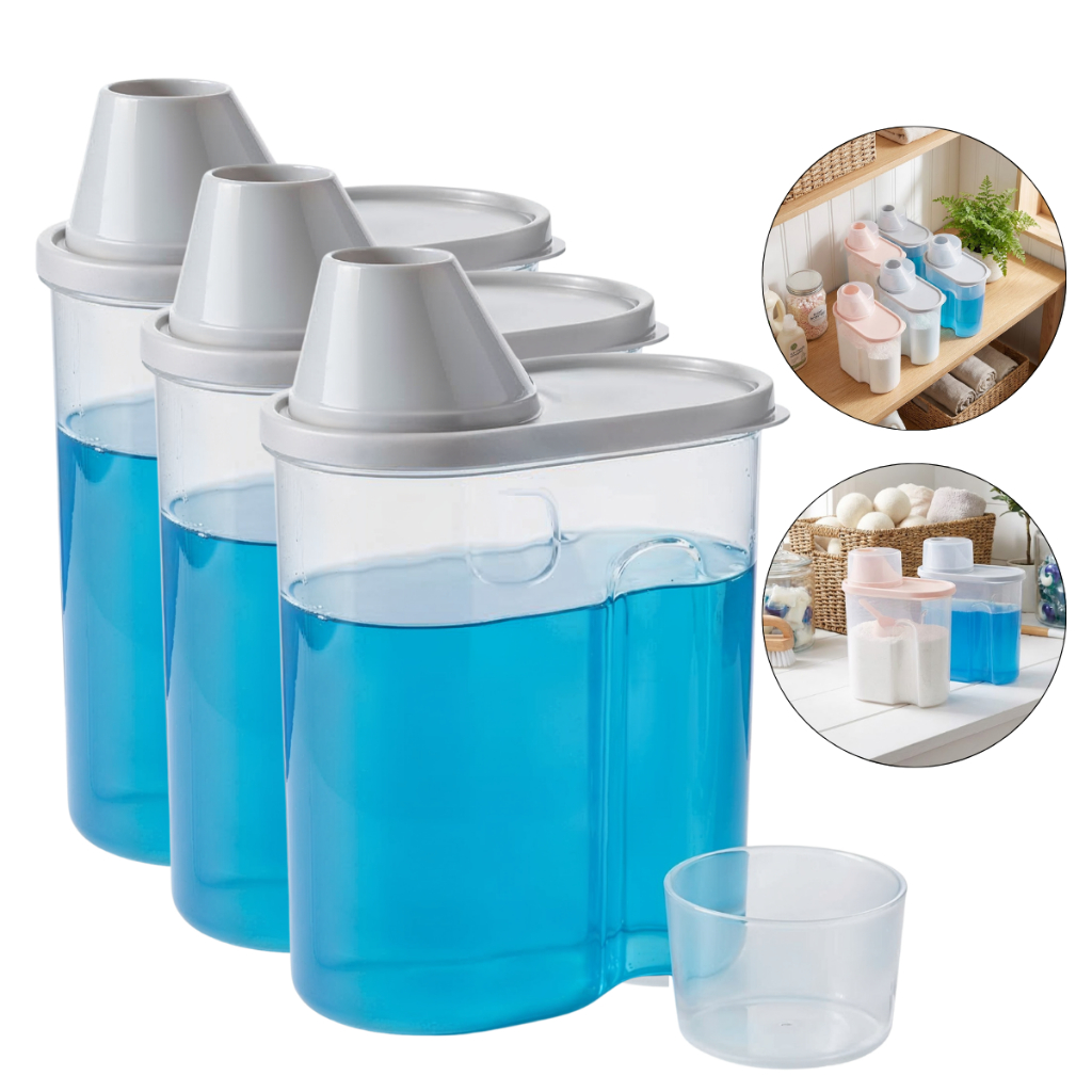 Kit 3 Potes 1,9L Com Copo Medidor e Bico Dosador Multiuso Cozinha Lavanderia