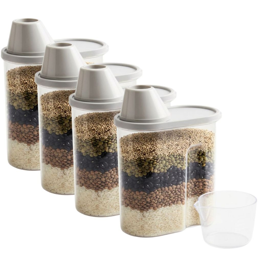 Kit C/ 4 Pote Dispenser 1.9L Organizador Com Medidor Para Alimentos Mantimentos Multiuso