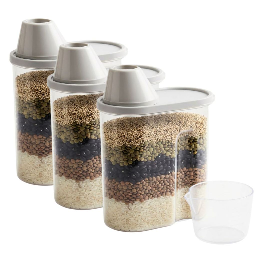 Kit C/ 3 Pote Dispenser 1.9L Organizador Com Medidor Para Alimentos Mantimentos Multiuso