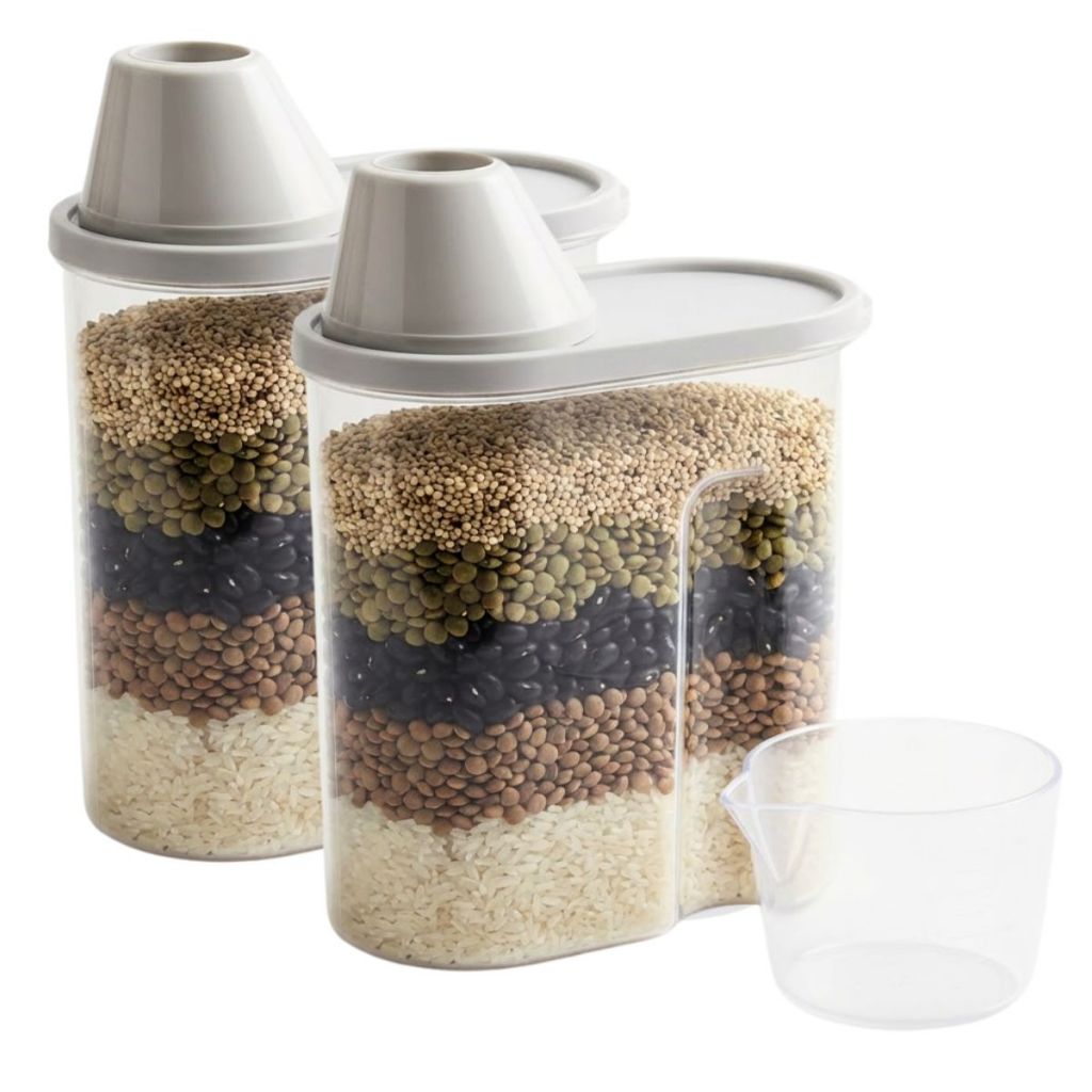 Kit C/ 2 Pote Dispenser 1.9L Organizador Com Medidor Para Alimentos Mantimentos Multiuso