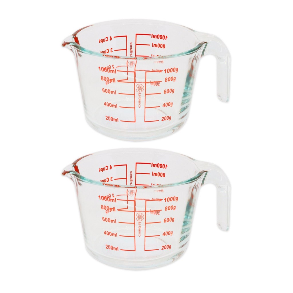 Kit 2 Jarra De Vidro Medidora Graduado 1L Com Alça Bico Temperado Culinária Receita Cozinha