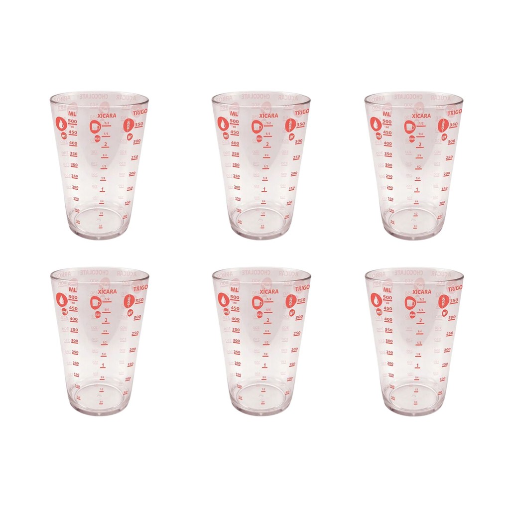 Kit 6 Copo Plástico Medidor Graduado 500ml Livre De BPA Dosador