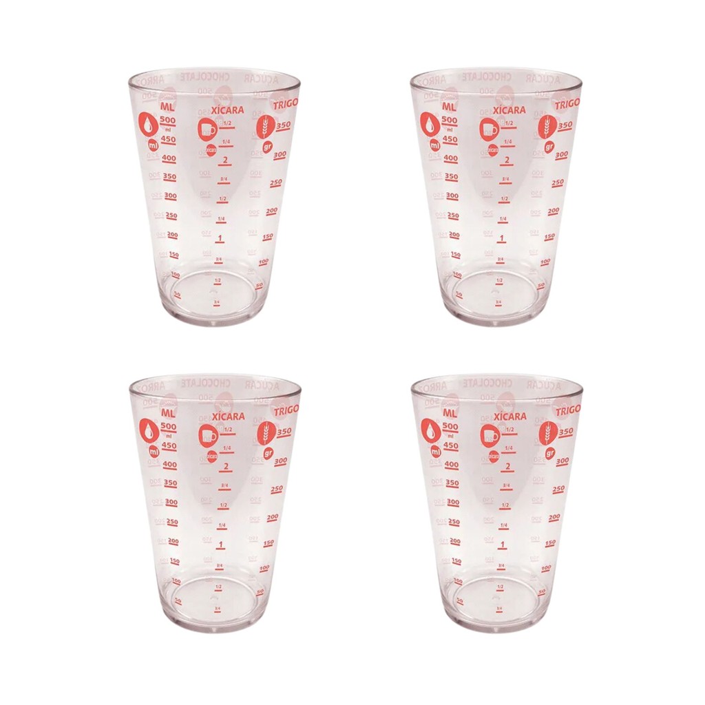 Kit 4 Copo Plástico Medidor Graduado 500ml Livre De BPA Dosador