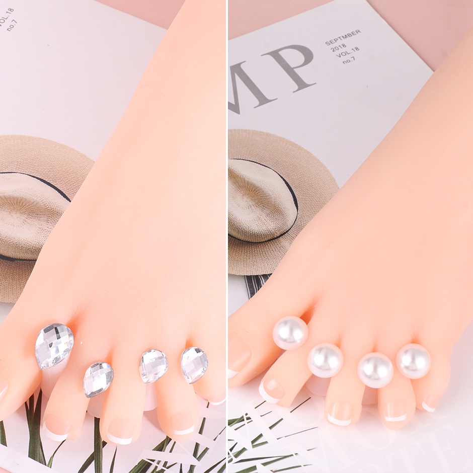 8pcs Separador De Dedo Do Pé Com Pérola De Diamante Gel Divisor De Silicone Macio Para Os Pés Expositor Anti-Toque Pedicure Manicure Nail Care Tool