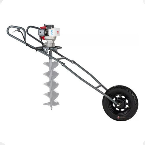 Perfurador de Solo a Gasolina 52cc Branco com Carrinho e Broca 30cm, a solução completa para cercas e plantio.