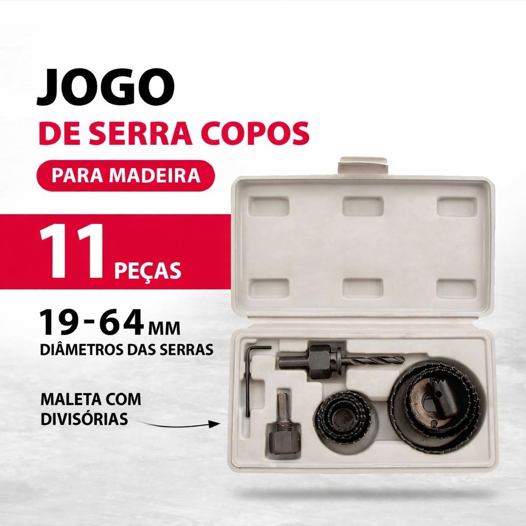 Jogo Broca Serra Copo 11 Peças 19 mm Ao 64 mm + Estojo