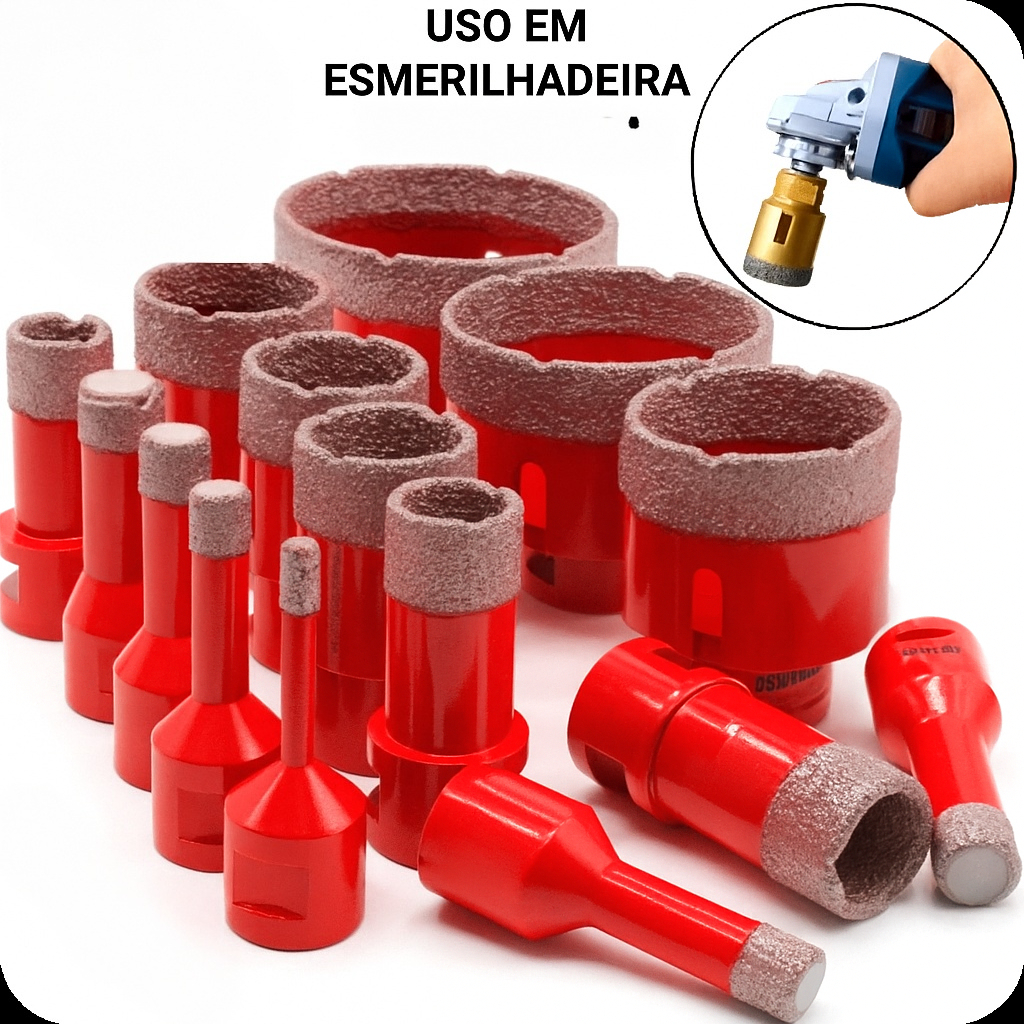Broca serra copo diamantada- tamanho grande 35mm 55mm 75mm- rosca M14 esmerilhadeira
