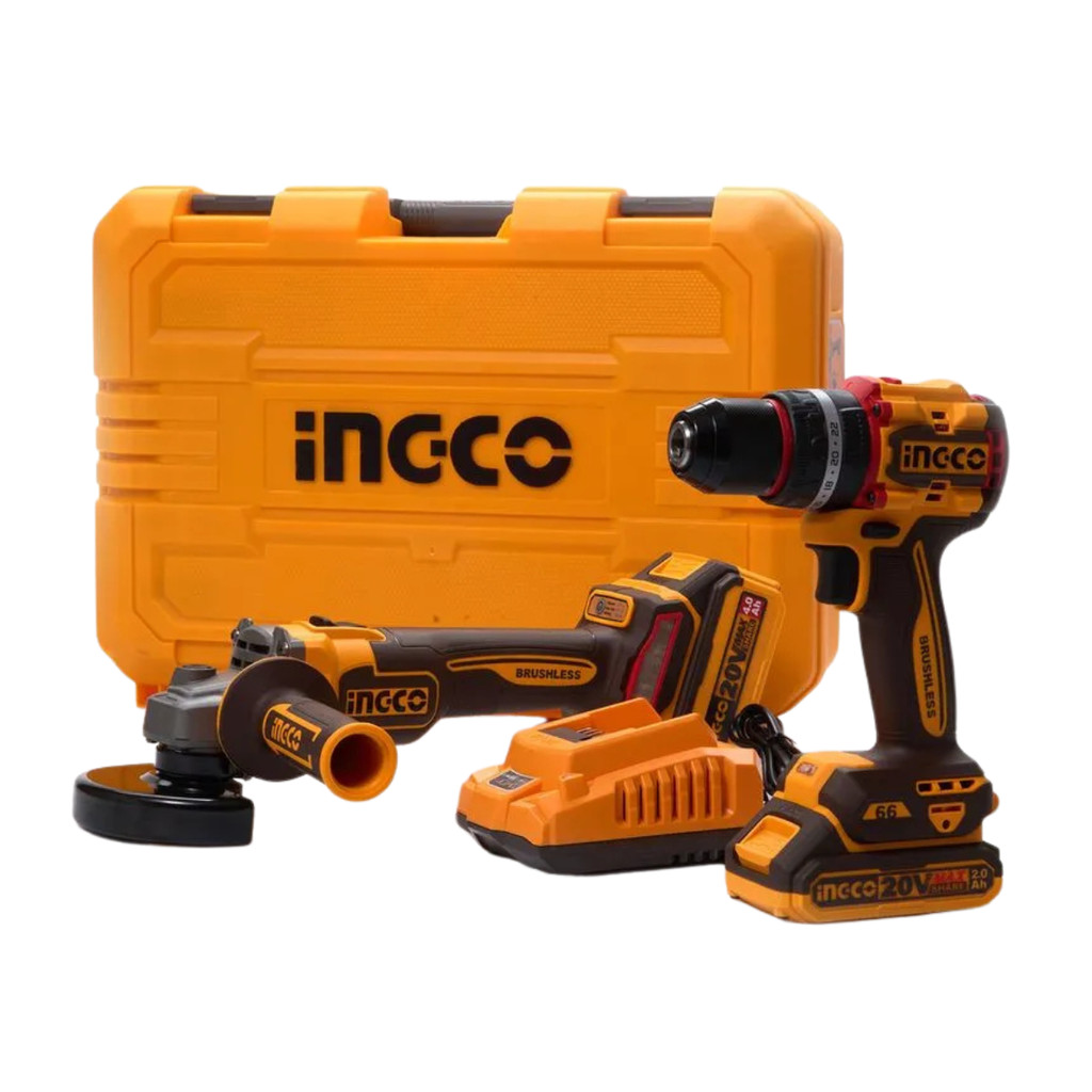 Kit Parafusadeira + Esmerilhadeira + 2 baterias 4.0Ah 20V Com Discos de corte Brocas Ingco