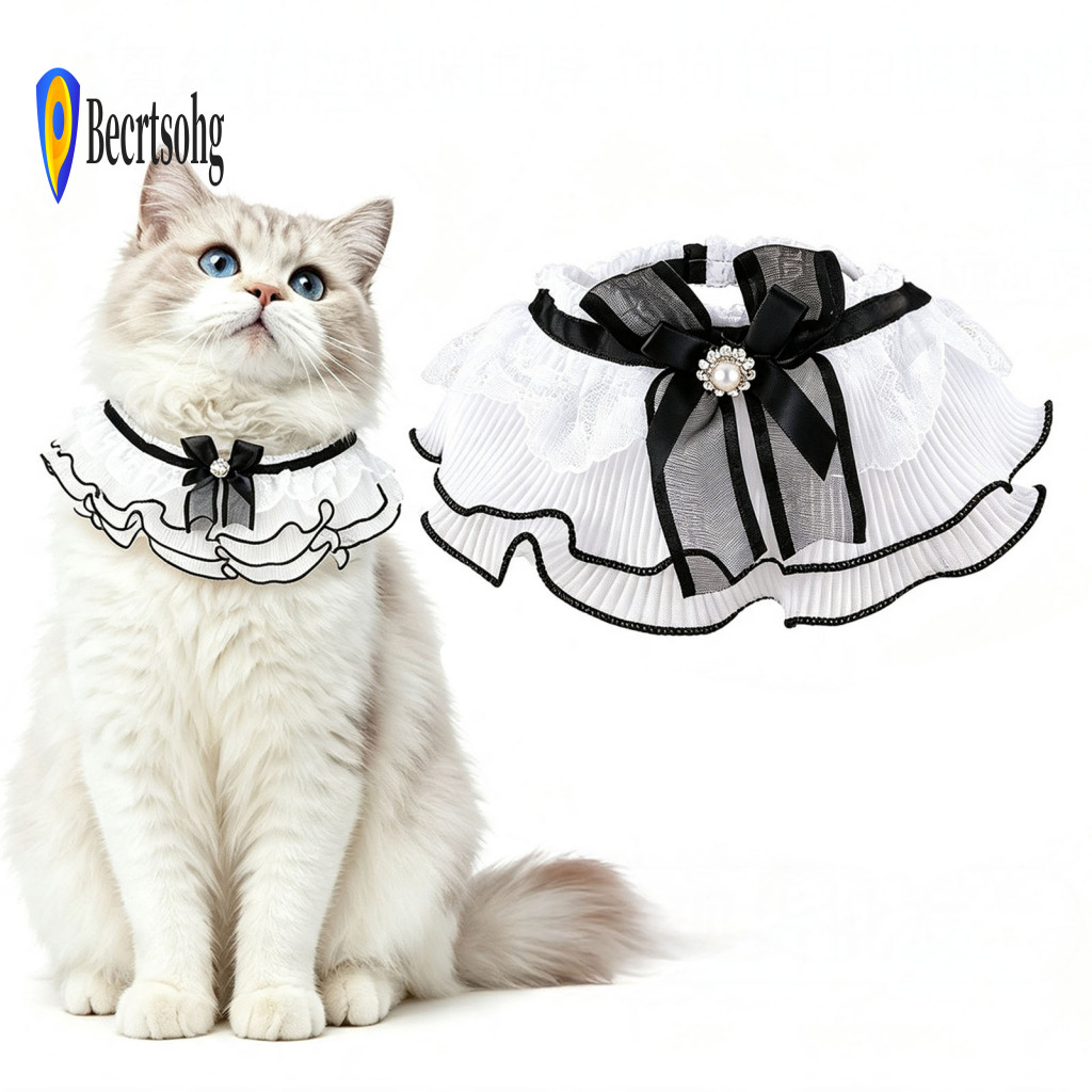 Cat Lace Collar Decorative Bib Ruffle with Bow Knot – Elegant Pet Bandana for Cats Small Dogs Cute Retro Princess Styl