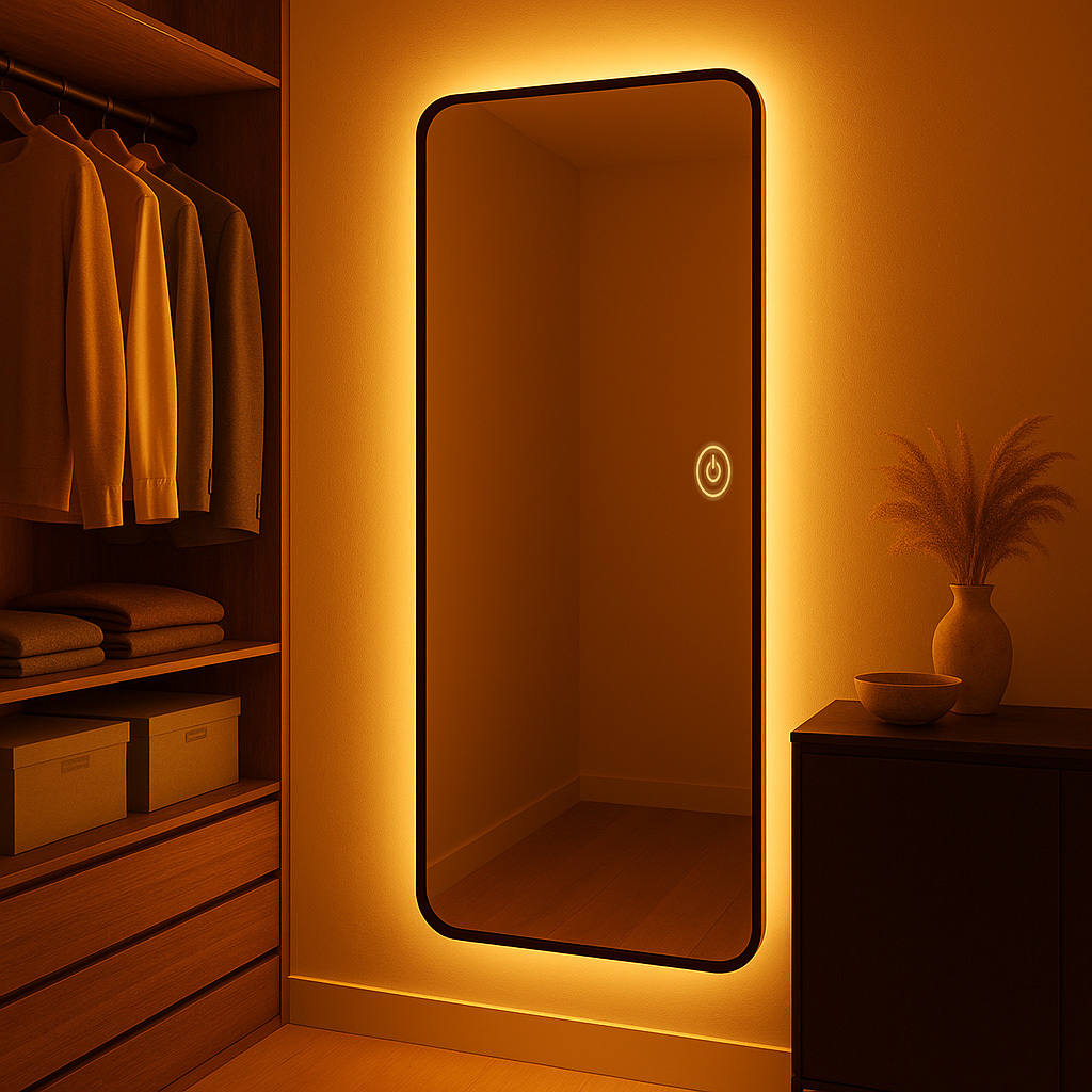 Espelho Retangular 150cm SL Moldura Metal Com Led Touch Bivolt 3 Tons Quente 3000K Neutro 4000k Frio  6000k 240 Lúmens