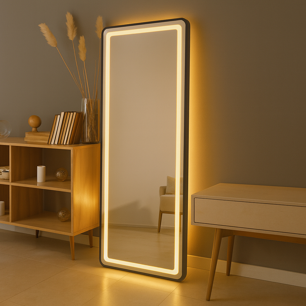 Espelho Retangular 150cm Moldura Metal Com Led Jateado Bivolt Quarto 3 Tons 3000K 4000k 6000k 240 Lúmens Luxo