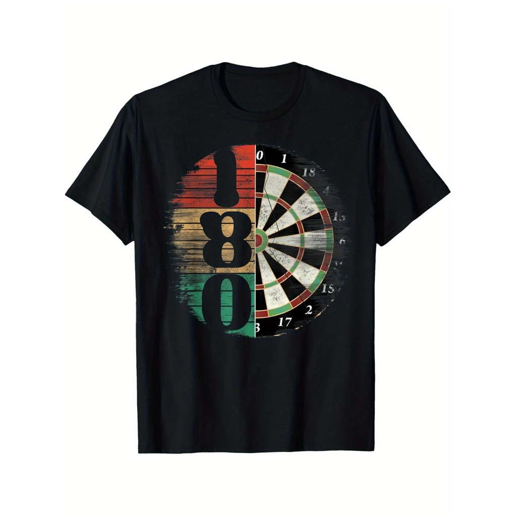 Camiseta Oversized 2026 Retro Dartboard 180 Graphic 1980s Digital Print Worn Confortável Estilosa Casual Verão