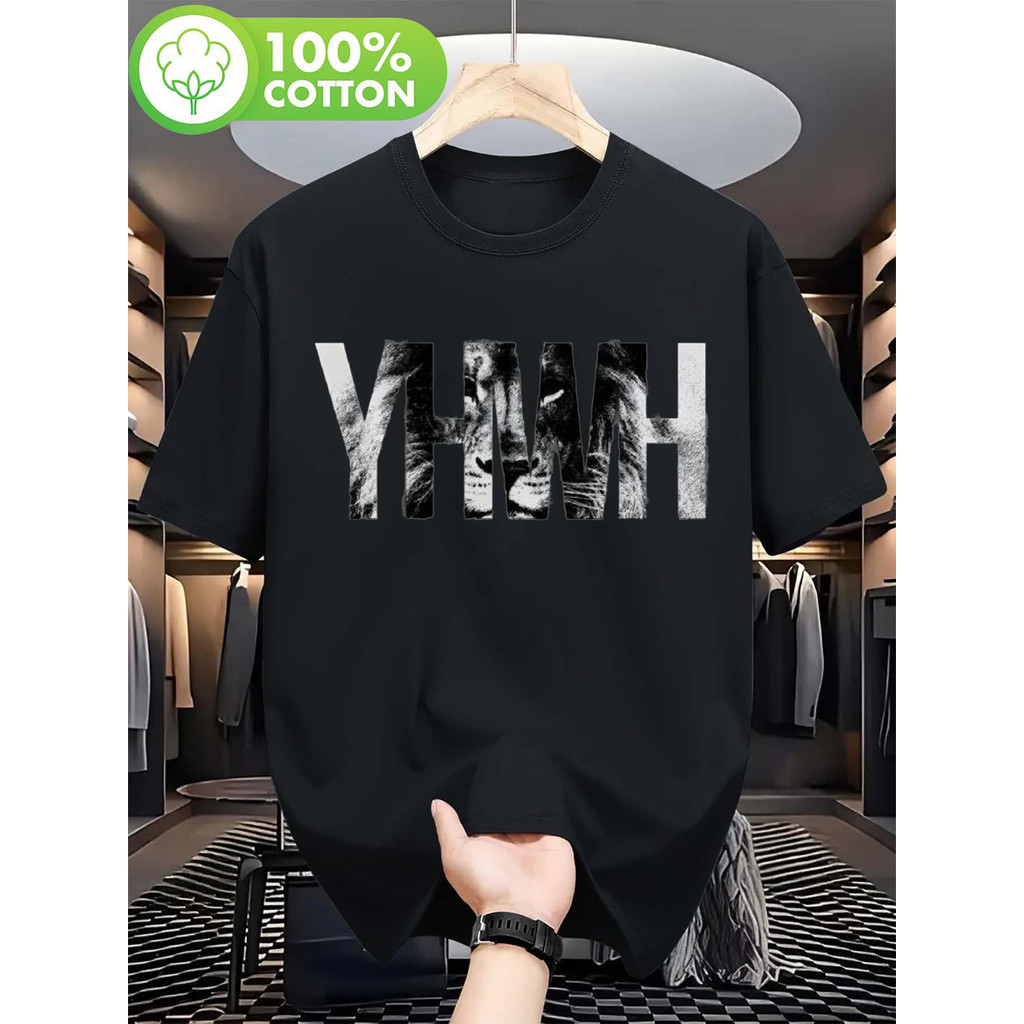 Camiseta 2026 100% Algodão YHWH Lion Of Judah Christian Graphic Cotton Bold Print Casual Confortável Estilosa Retrô