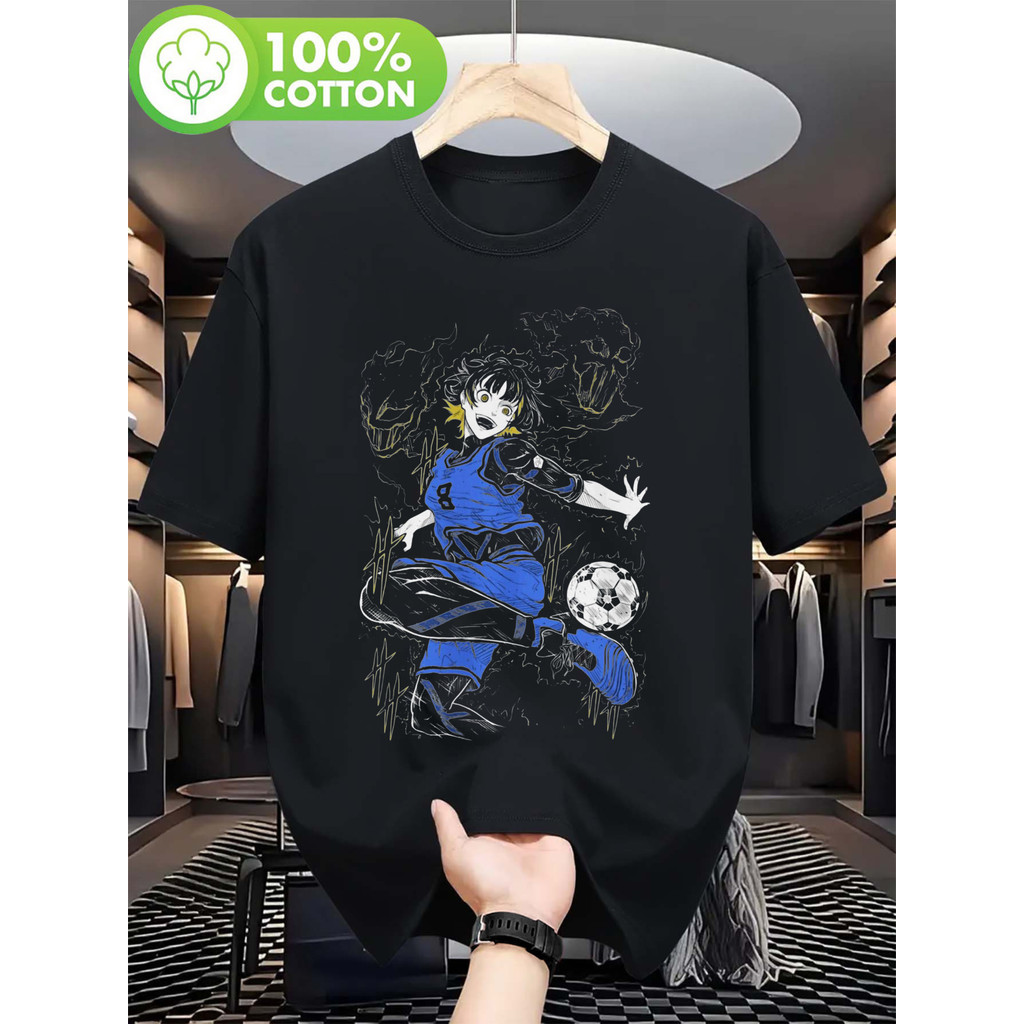 Camiseta Masculina Soccer Player Graphic Print Dinâmico Azul Esporte Confortável Moderna Estilosa Casual