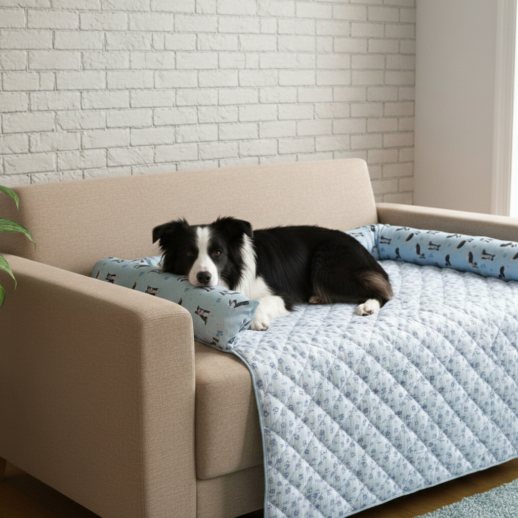 Cama Pet Azul Estampada Protetor de Sofá com Zíper Refil Removível para Cachorro Grande Premium