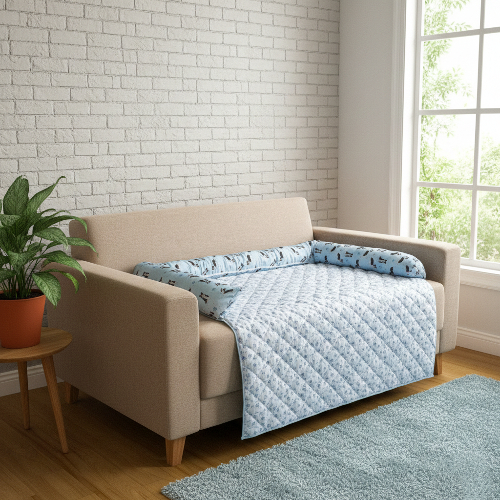 Caminha Pet Protetor de Sofá Azul Border Estampado com Zíper Refil Removível Raças Grandes Luxo