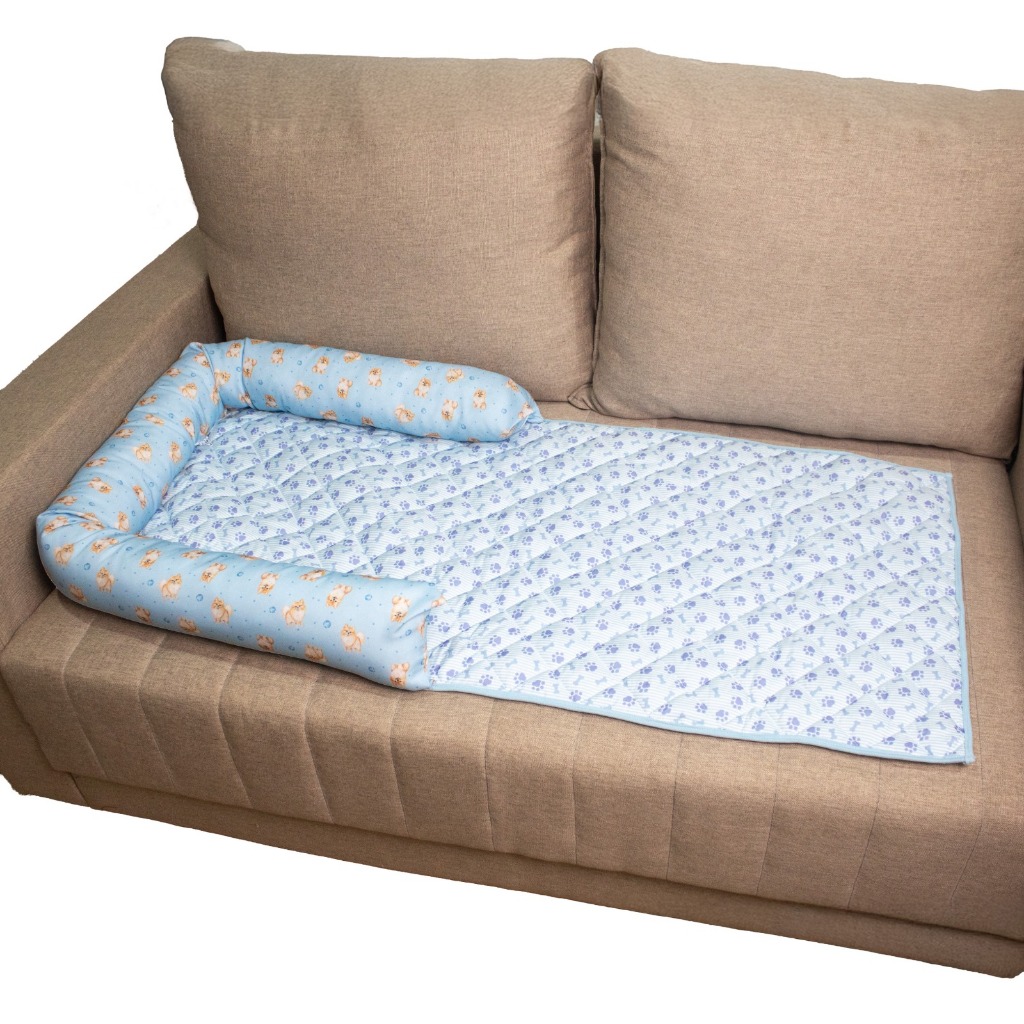 Cama Pet Protetor de Sofá Com Ziper Reforçado Estampa Spitz Azul Para Cachorros Porte Pequeno Luxo
