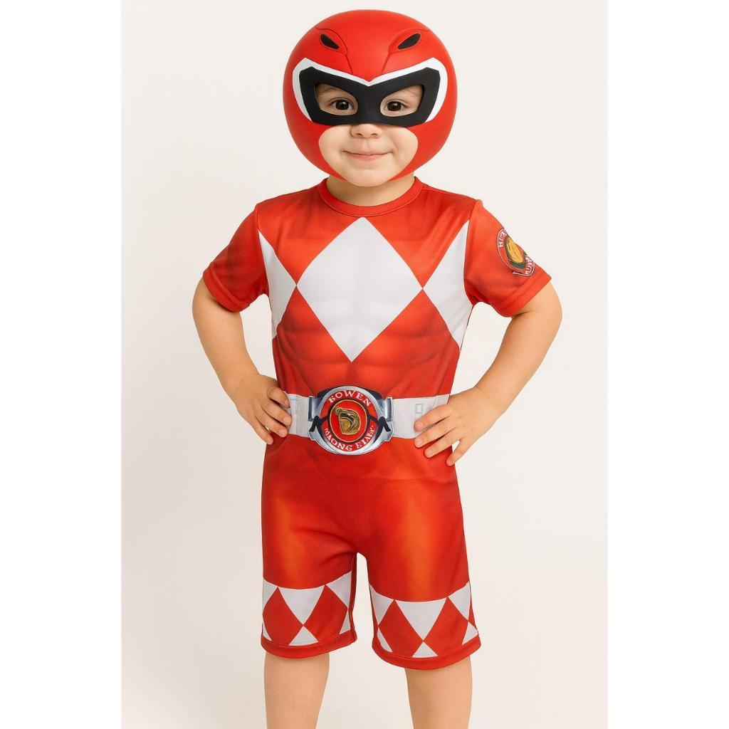 Fantasia Infantil Power Rangers Vermelho Azul Rosa Preto Ver