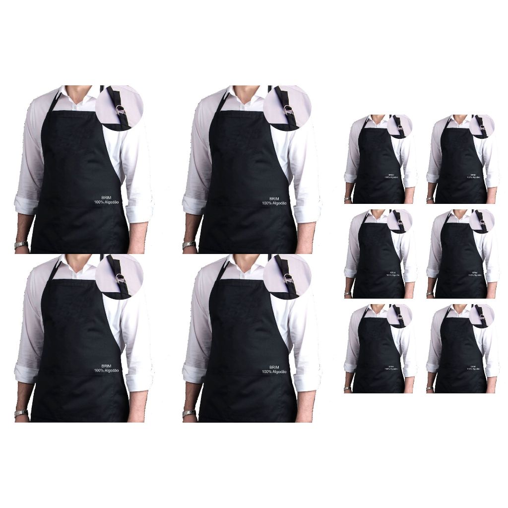 Kit 10 Aventais Brim Com Bolso - Regulável Altura - Avental - Cheff Algodão Cozinha Garçom Oxford  Churrasco Chef Bar