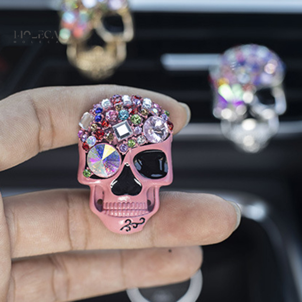 Diamond Encrusted Car Decor Vent Aromatherapy Clip Bling Rhinestone Skull – Shiny Air Conditioner Diffuser Stylish Fun