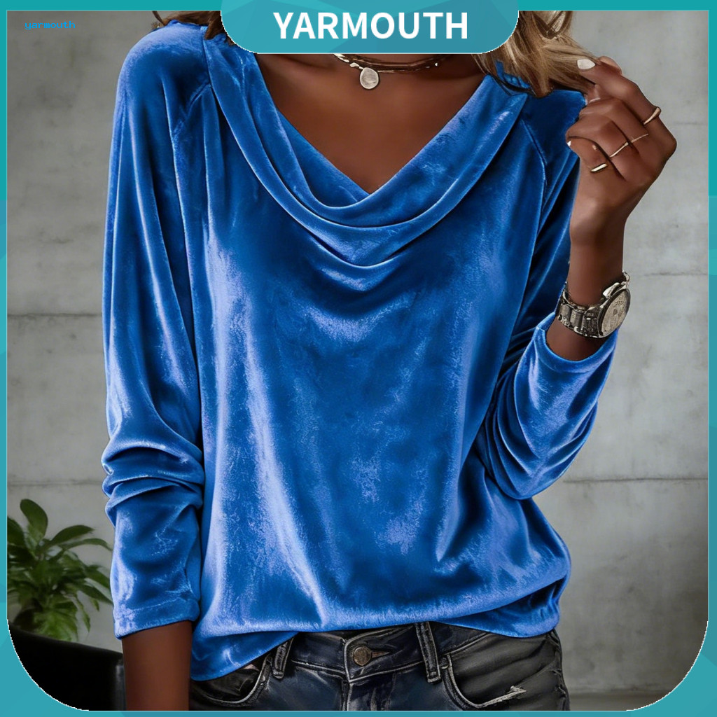Autumn Blouse Velvet Texture Pullover Tops Women’s Loose Fit Top Neckline Long Sleeve Solid Color Spring Shirt for Com