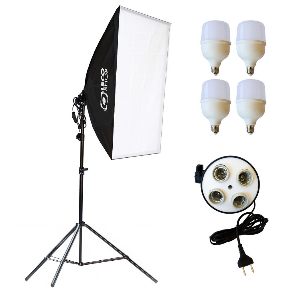 Kit Softbox Quadruplo 50x70 Profissional Foto Estúdio Com Tripé 2m e 4 Lâmpadas