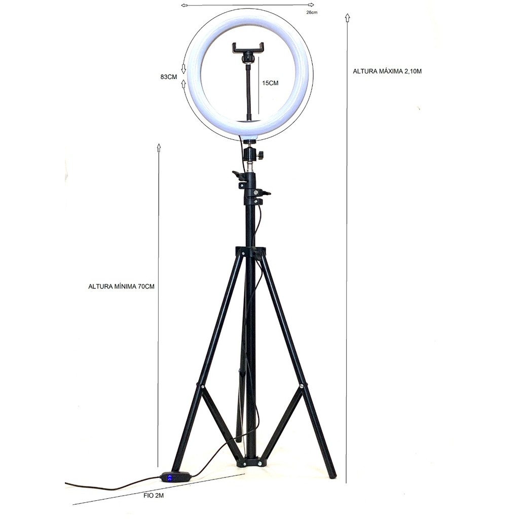 ring light led com tripe para celular selfie 83 cm para gravações e fotos profissionais e Kits com 8 e 6 polegadas de luz circular
