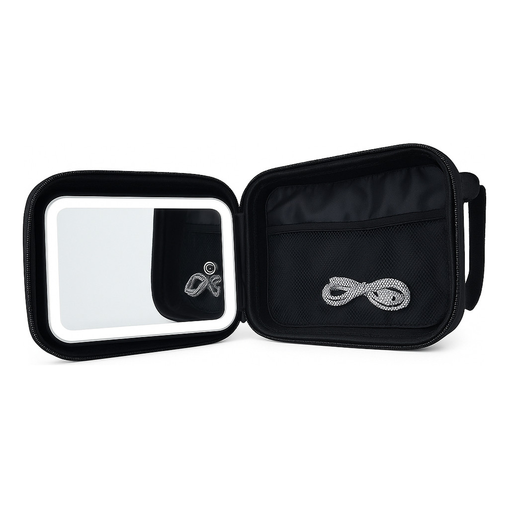 Maleta maquiagem com espelho iluminado LED recarregável USB estojo organizador cosméticos profissional