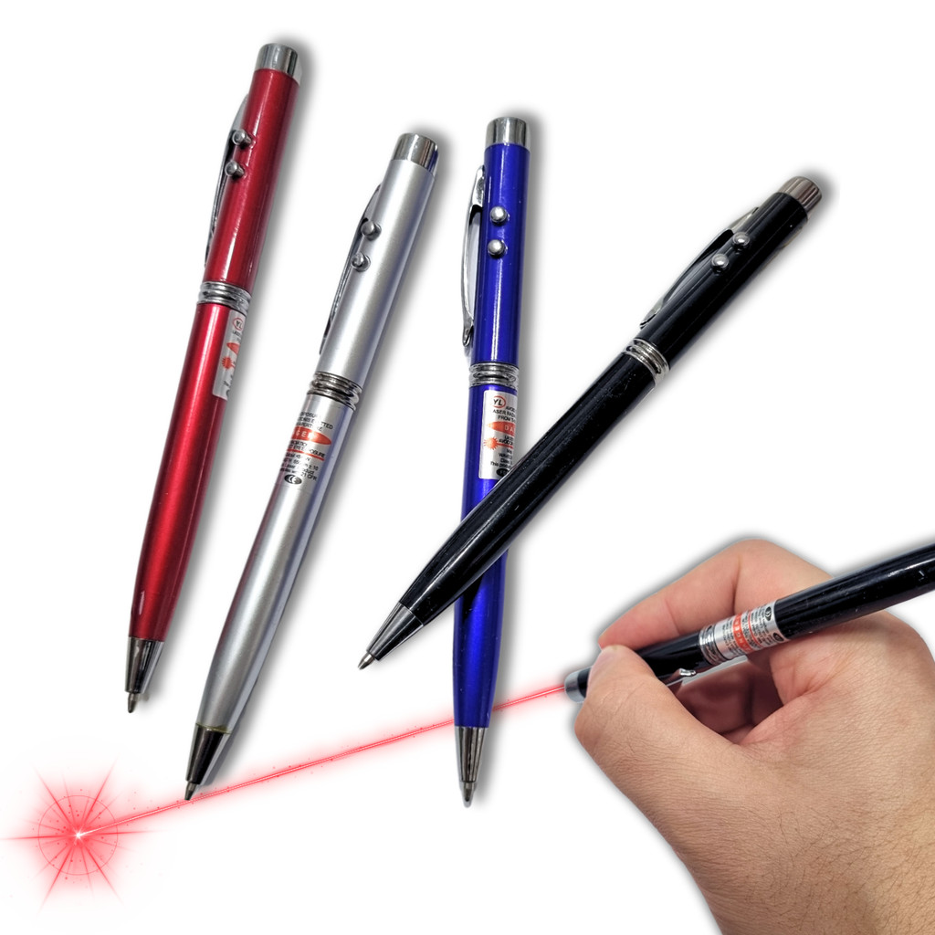 Kit 4 Caneta 3 Em 1 Com Laser Luz Leitura Lanterna Portátil Profissional