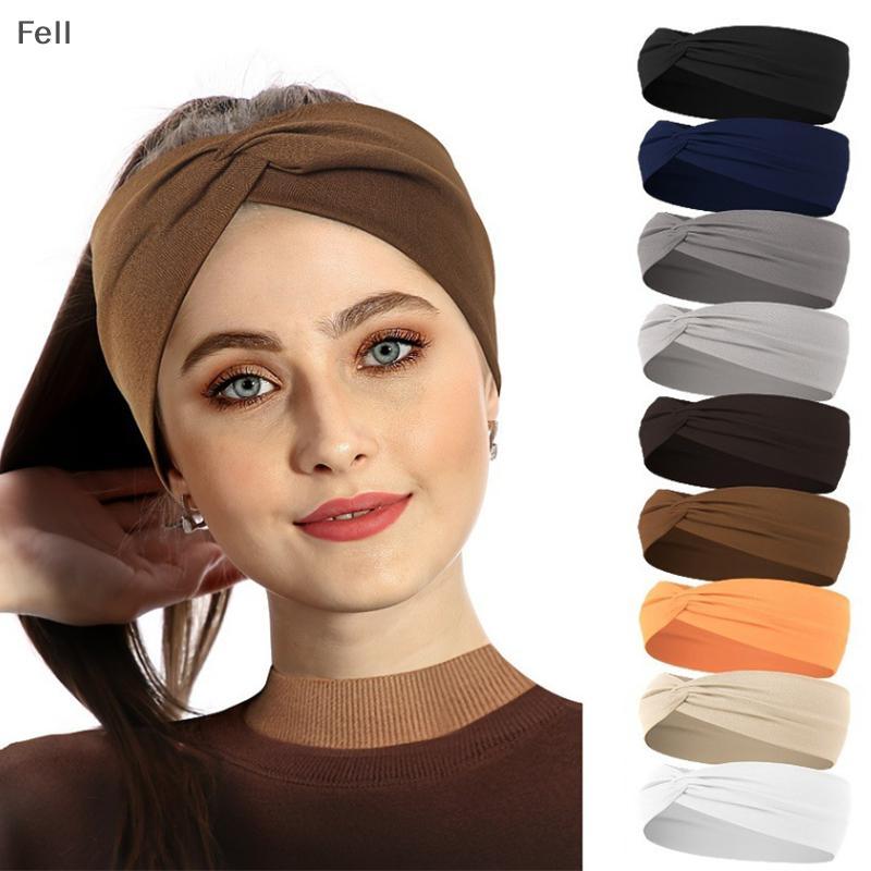 [Fel] Faixa De Cabelo Elástica Larga Pilates Yoga Fitness Running Cycling Sweatband Turbante Maquiagem Hoop Headwrap Par