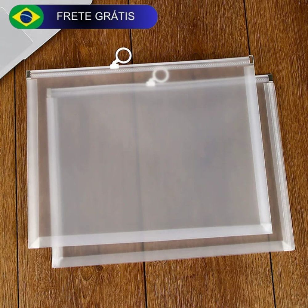 Pasta Plástica Envelope Modelo A4 com fechamento em Zíper fácil