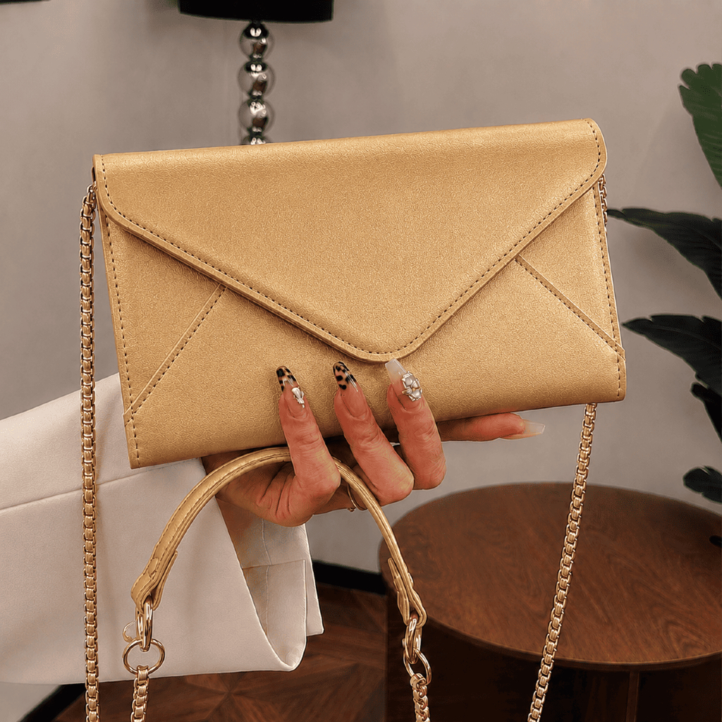 Bolsa Feminina De Festa Alça Corrente Dourada Envelope Fechamento Magnético