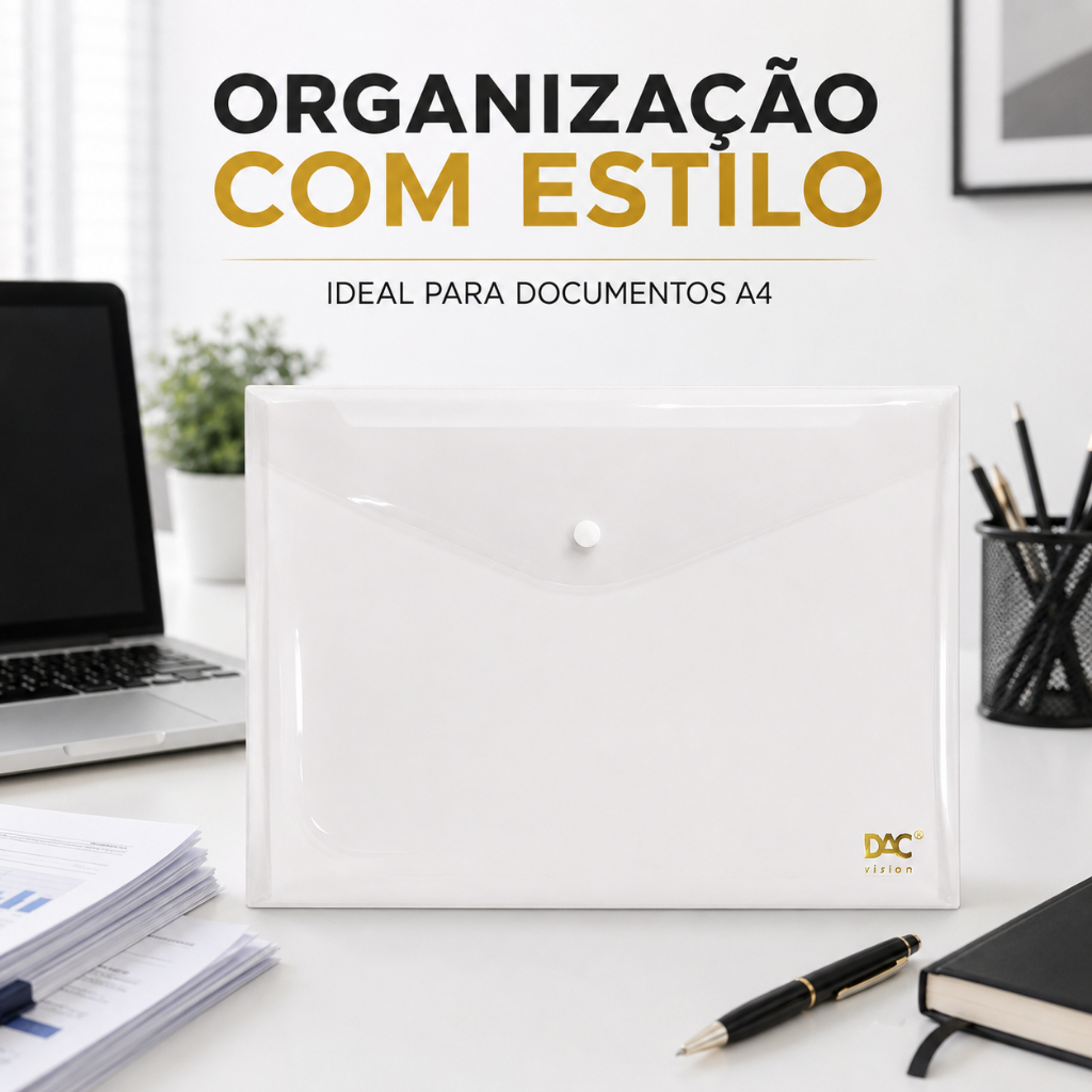 Pasta Envelope DAC  5 Unidades Vision A4 Branca Translúcida Fechamento com Botão