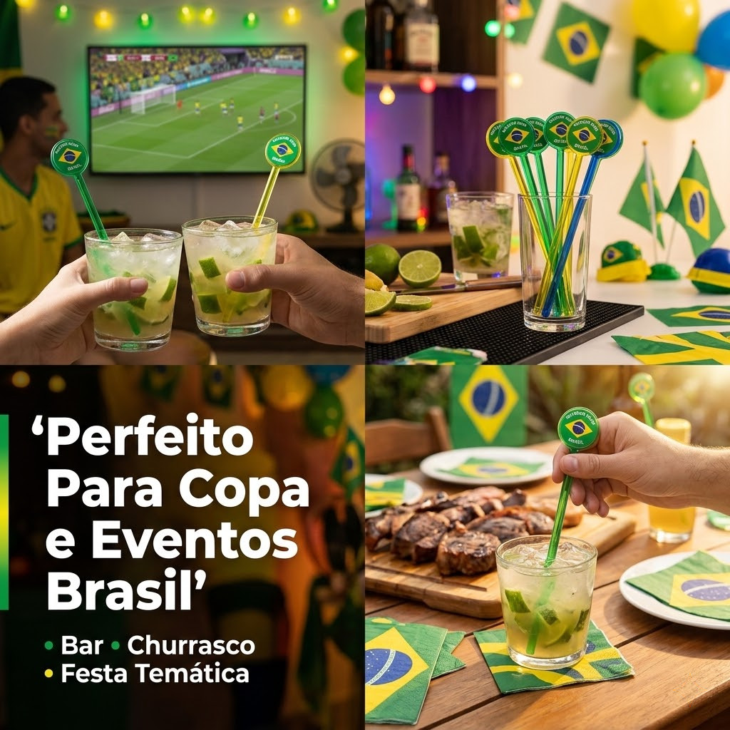 Mexedor De Drink Neon Barzinho Copa Do Mundo Brasil Hexa Campeão Bebida Caipirinha 10 Unidades Festa