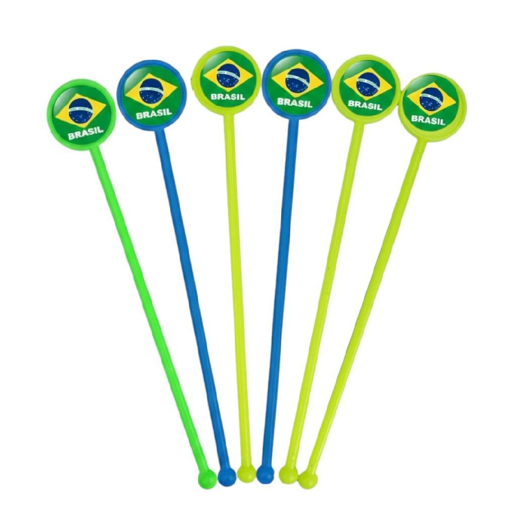 Kit 40 Mexedor Plástico Cores Neon Brasil Para Drinks Bebidas Acabamento Premium