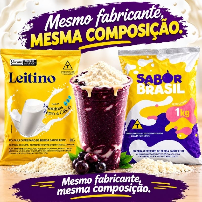 1 KG Leite em Pó para Açaí Leitino e Sabor do Brasil Mais Cremosidade Açaí, Sorvete Milk Shake Sobremesas e Bebidas