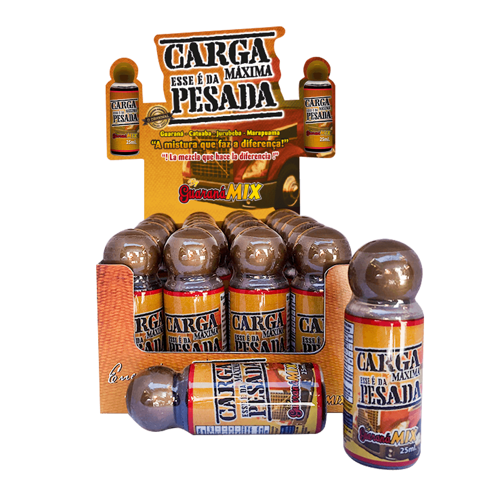 Carga Pesada - Guaraná Mix -  Force Brasil – Suplemento Energético Natural| Display 24 Frascos 25m