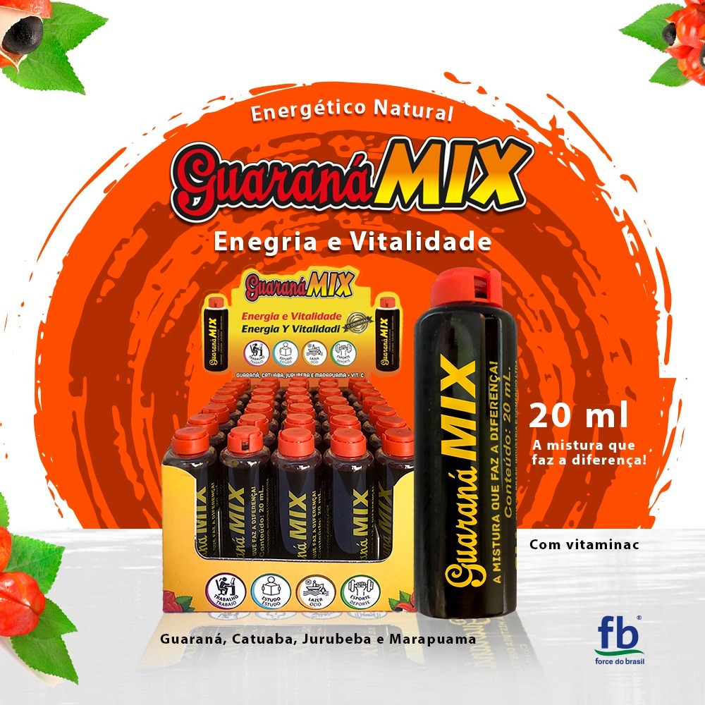 Guaraná Mix-  Display c/ 35 Flaconetes de 20ml - Force do Brasil - Energia Instantânea