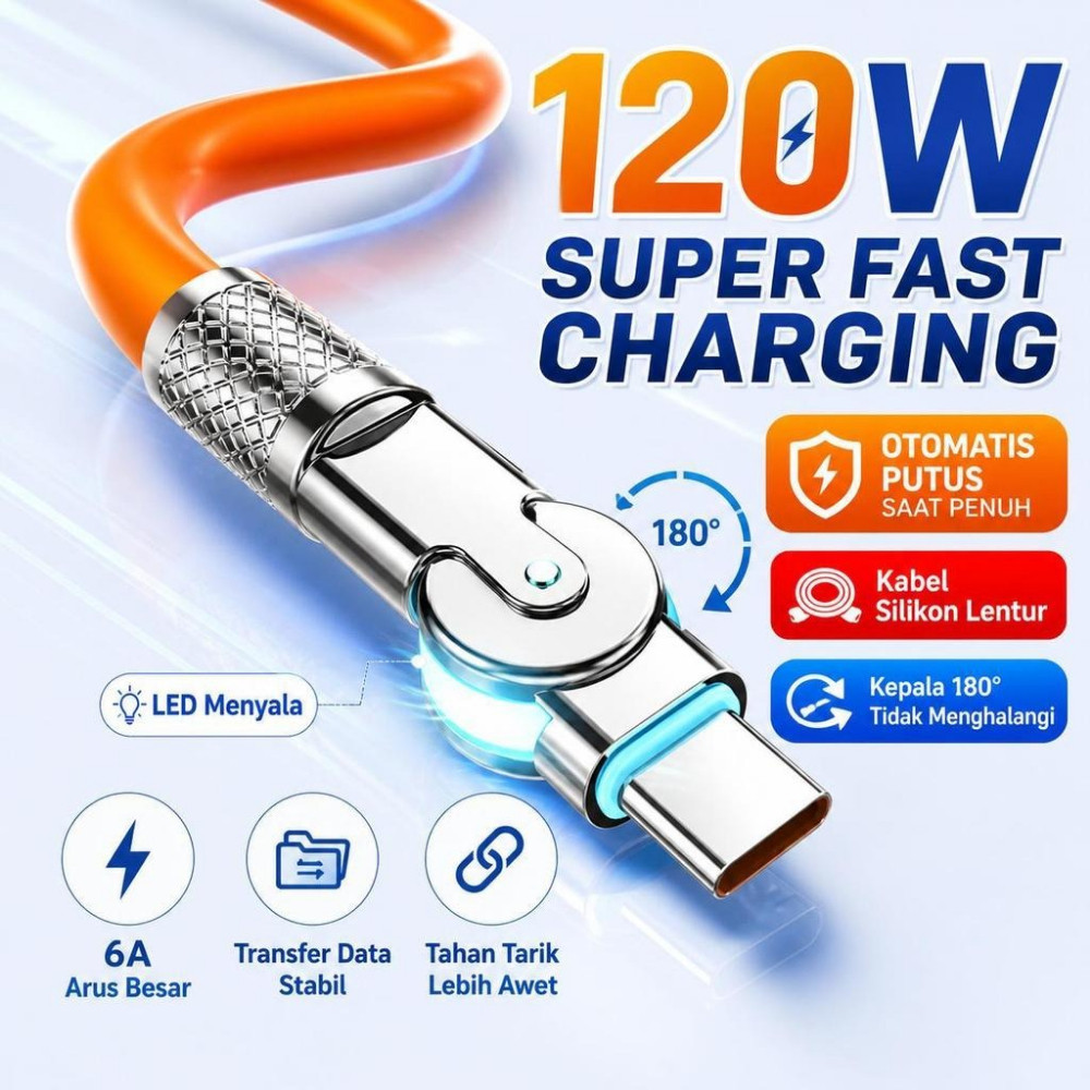 Cabo De Jogo De Carregamento Rápido 240W 180 ° Cabos Indicadores LED De Silicone De Rotação Tipo C Micro USB V8 iOS