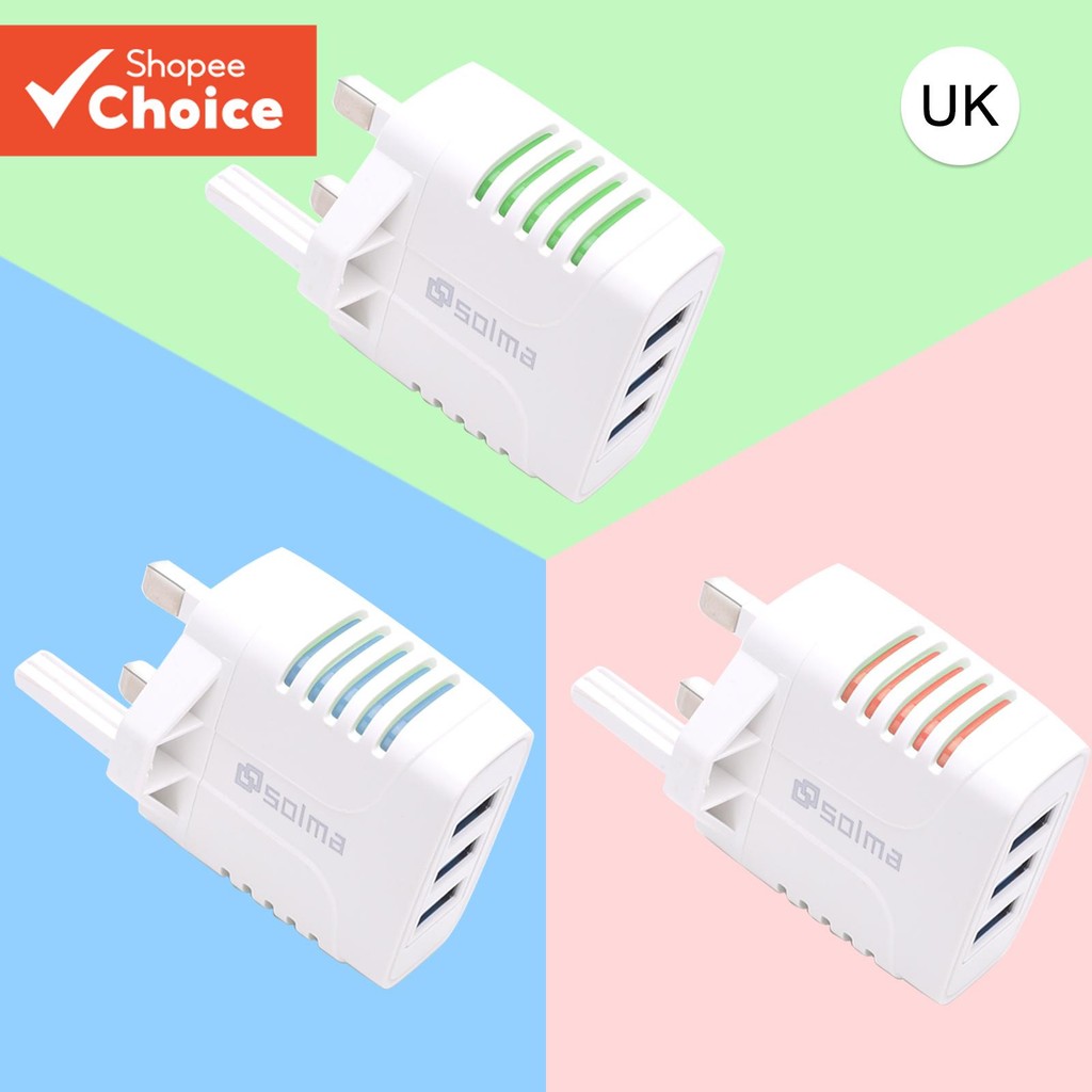 3 Portas USB Carregador de Leds com Indicador de Doces Cor para Celular e Carregamento Móvel Portátil