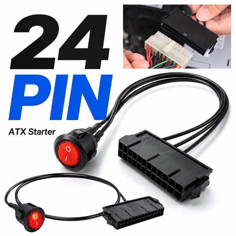 2-1Pc Cabo De Partida De Fonte De Alimentação ATX De 24 Pinos-De 54 Cm Fio De Estanho De Cobre De Botão-Luz Indicadora V