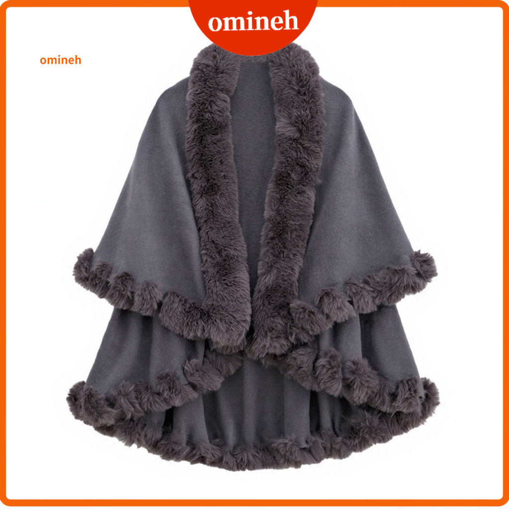Acrylic Fur Collar Wrap Women Scarf Women’s Warm Cape Shawl with Soft Double Layer Knit Cardigan Poncho for Fall Winte