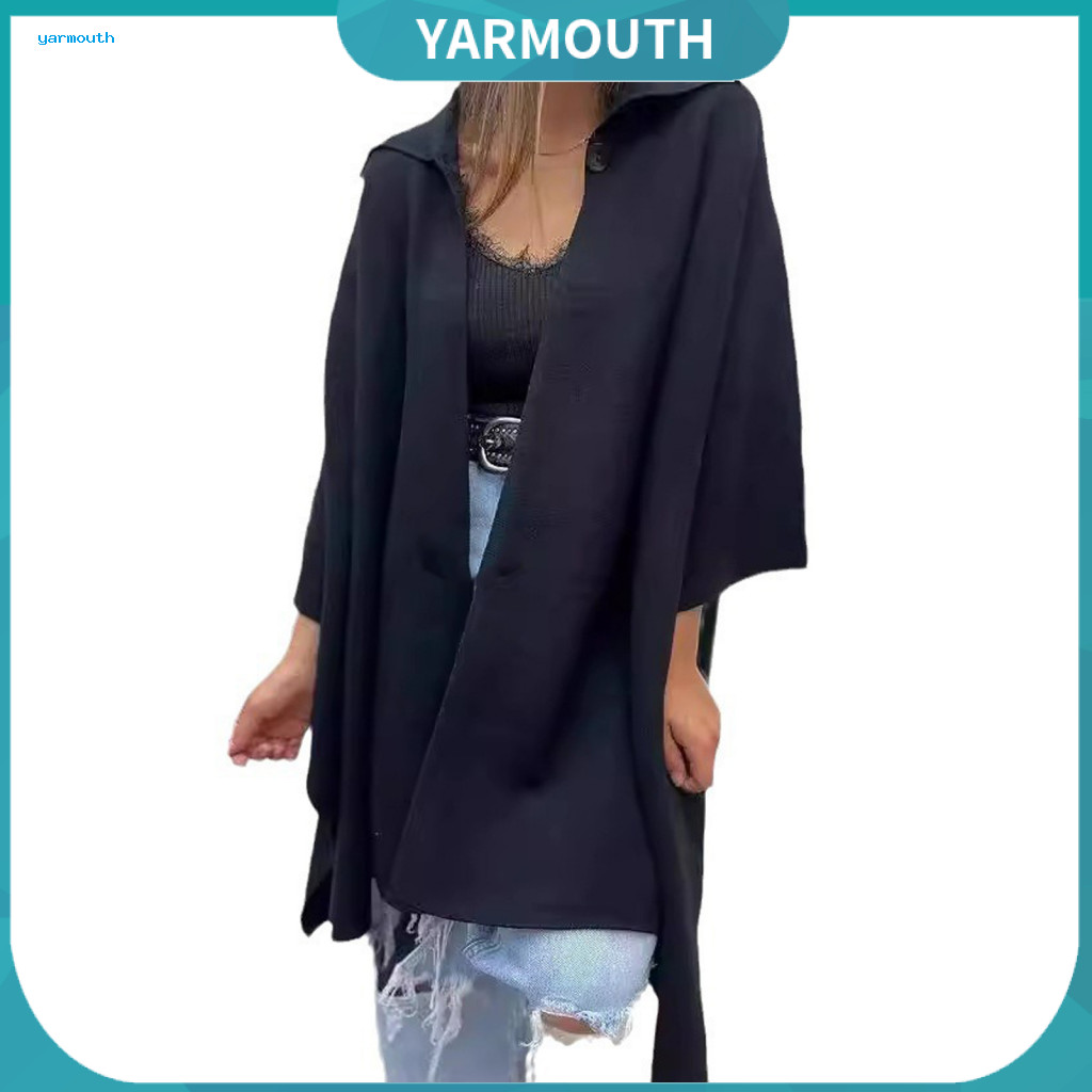Long Cardigan Coat Women Fall Sweater Women’s Spring Poncho Cape Jacket Irregular Hem Loose Fit Open Stitch Solid Colo