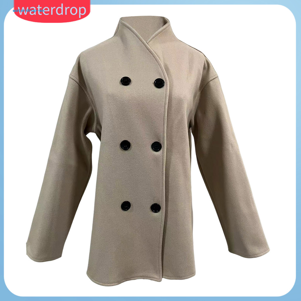 Women’s Fall Winter Jacket Thickened Single Double-breasted Cardigan Coat with Stand Collar Chest Pockets Loose Fit Lo