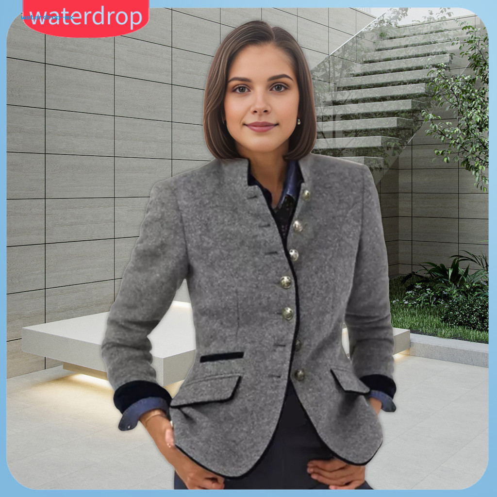 Women’s Fall Winter Warm Woolen Coat Contrast Color Stand Collar Button-down Thick Cardigan Jacket Long Sleeves Outerw