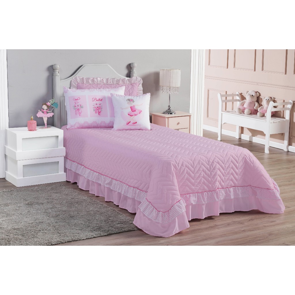 COBRE LEITO INFANTIL BAILARINA 05 PEÇAS Infantil Kids Decorativo Jogo de Cama Completo Com Almofada Promo