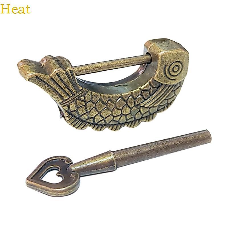 Calor Bronze Forma Peixe Retro Bloqueio Cadeado Para Gavetas Caixa Jóias