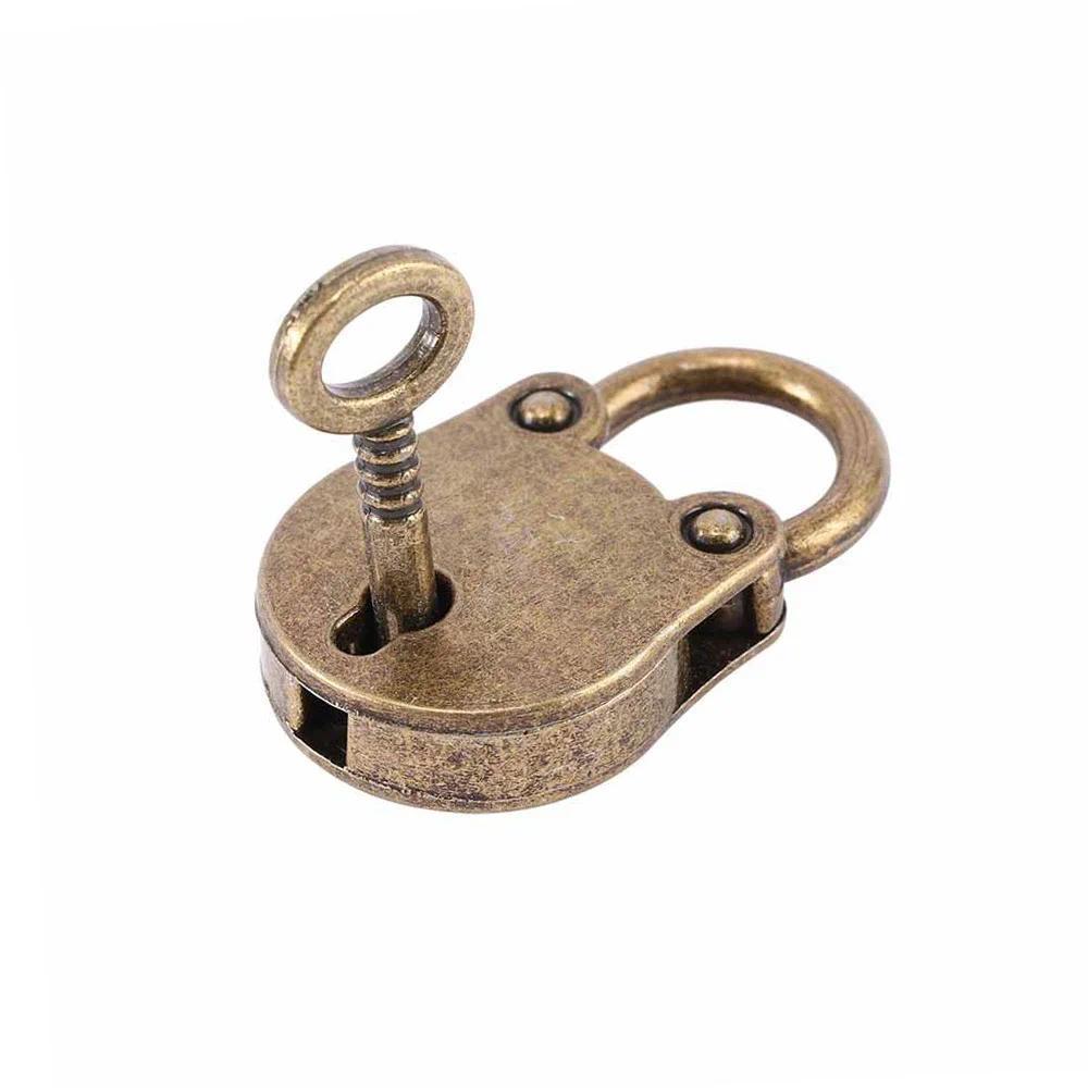 1 Pçs Metal Antigo Estilo Vintage Mini Cadeado Pequena Caixa De Bagagem Bloqueio Chave Cor Cobre Lote De Uso Doméstico D