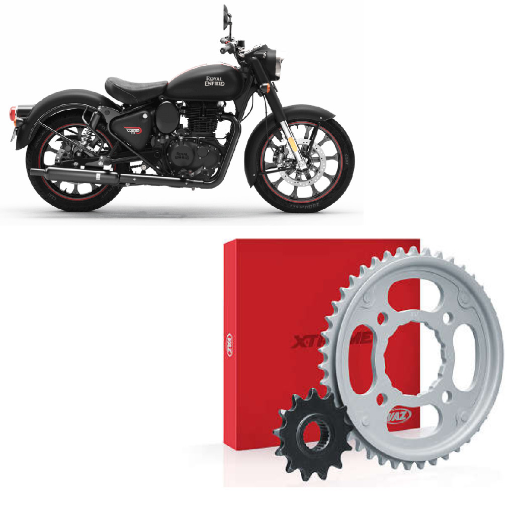 Kit Relação Coroa Pinhão Vaz Royal Enfield Classic Hunter Meteor 350 Transmissão 42/15 Dentes Passo 520