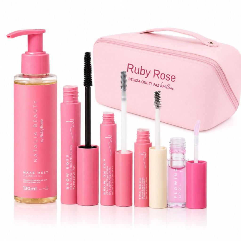 Kit Ruby Rose Natalia Beauty: Cleansing Oil, Gel e Cera para Sobrancelha, Sérum e Lip Oil + Mimo
